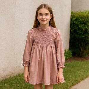 NWT Zara Girl Blush Oversized Smocked Dress Balloon Long Sleeve Sz 13-14